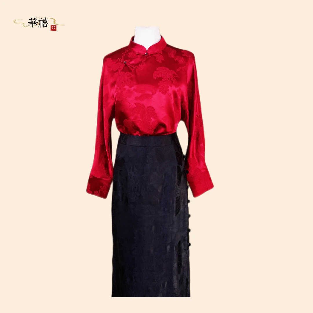 【华禧-姣禧】香云纱冠乐皱百搭衬衫提花国风中式气质桑蚕丝女士
