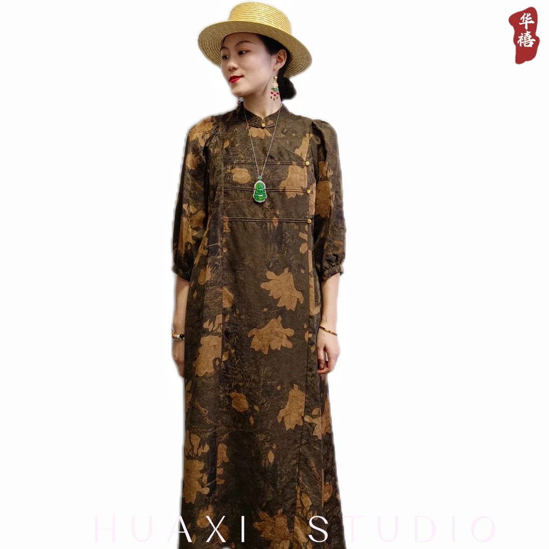 【华禧-竹枝】中式国风重缎提花春夏新款连衣裙秋季复古时尚设计师