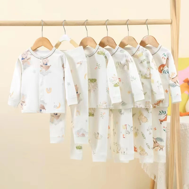 【纯棉秋衣秋裤】婴幼儿衣服高腰护肚打底内衣宝宝长袖套装可开裆