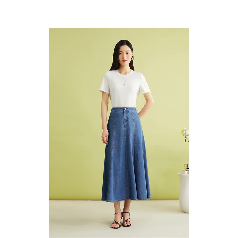 【莱赛尔天丝】音儿百搭简约气质蓝色牛仔显瘦长款半身裙8C34250690