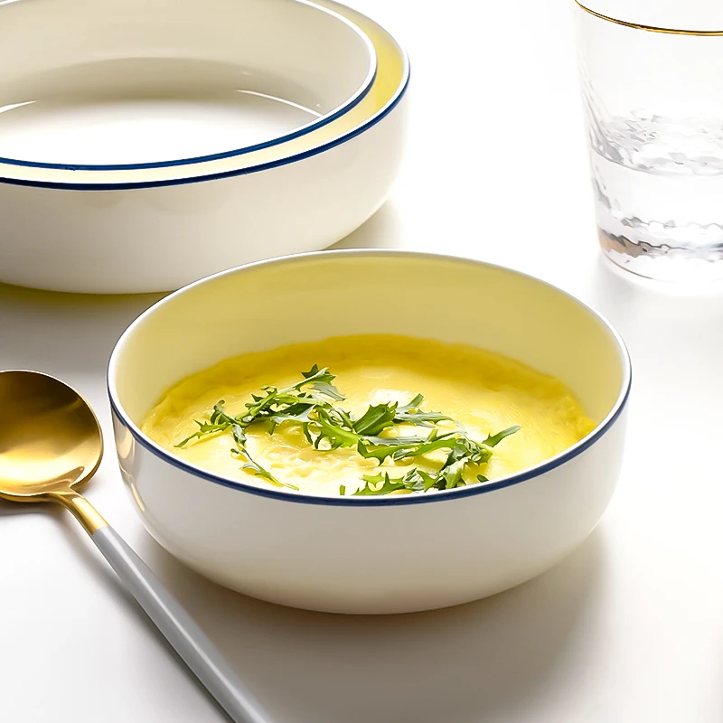 隆玫格面碗加深蒸蛋碗盘子窝盘家用蒸蛋羹专用碗蒸饭碗酒店骨瓷碗