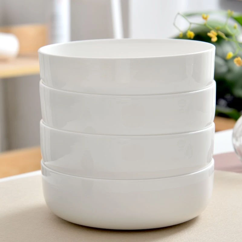 隆玫格纯白简约骨瓷盘子菜盘家用窝盘深口餐盘白色深汤盘蒸蛋盘子