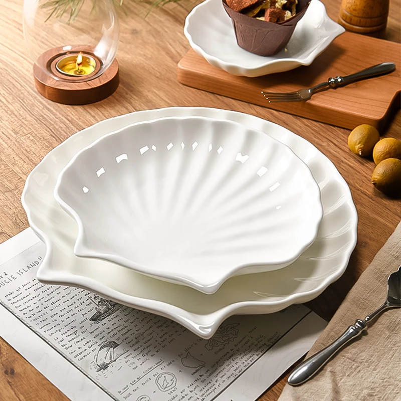 隆玫格贝壳形浅盘创意家用盘子吐骨碟饺子盘不规则沙拉盘异形餐具