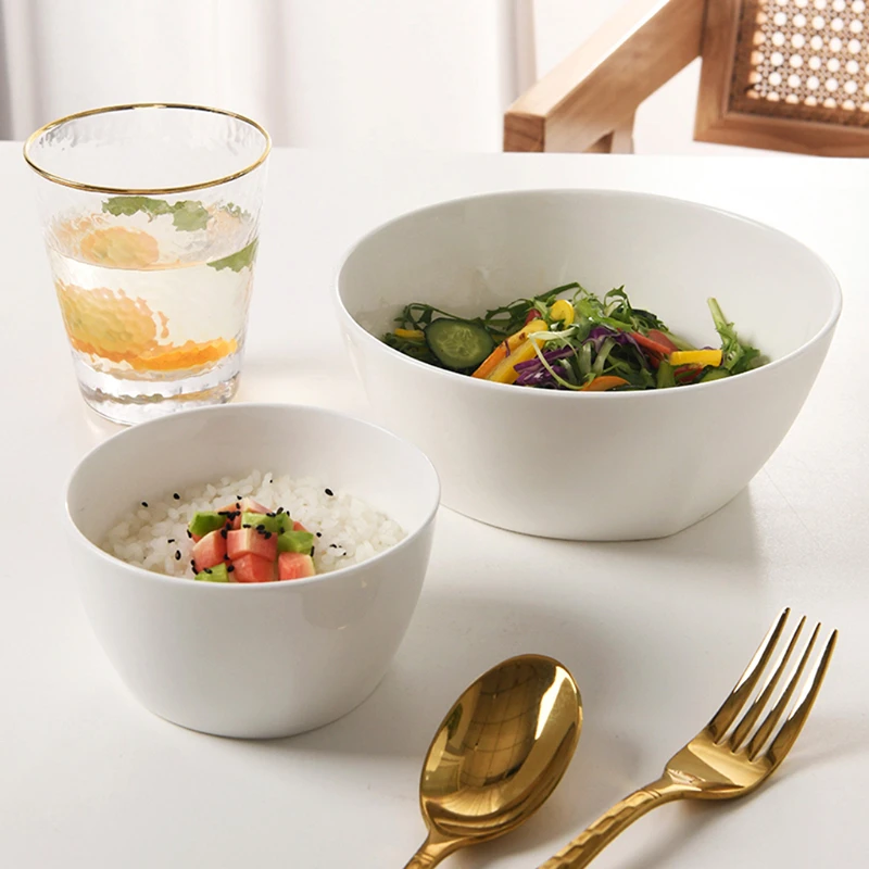 隆玫格纯白骨瓷东洋碗日式家用斜口深碗骨瓷饭碗汤碗面碗米饭碗