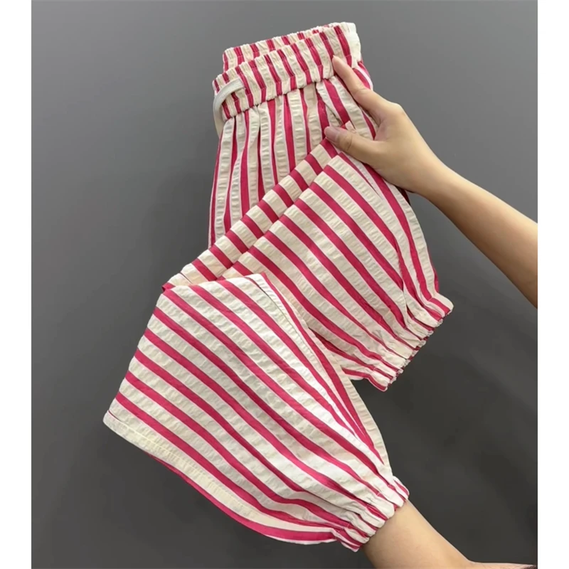 条纹裤时尚洋气高腰卫裤夏季薄款宽松显瘦休闲裤束脚九分哈伦裤女