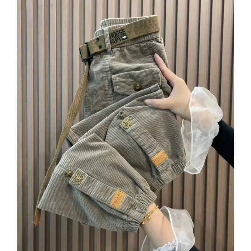 秋季新款条绒哈伦裤高腰宽松显瘦灯笼裤时尚百搭束脚休闲老爹裤女