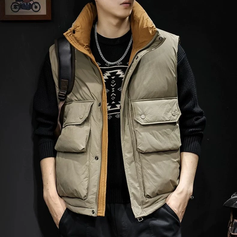 美式羽绒马甲男士秋冬季潮牌白鸭绒短款外穿坎肩背心保暖工装外套