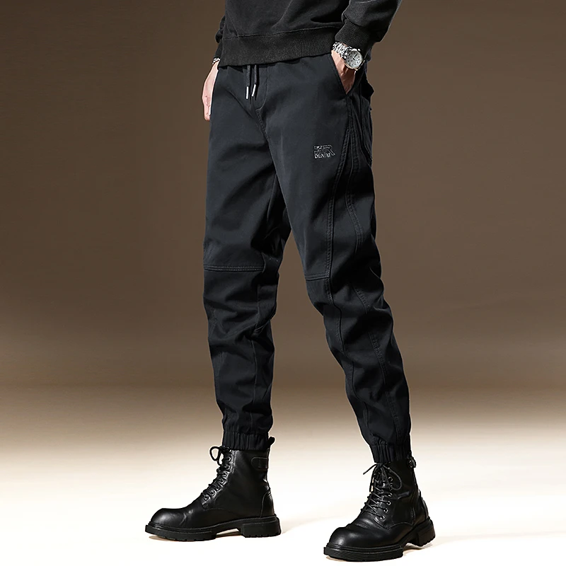 美式拼接工装裤男秋季弹力宽松束脚哈伦裤潮牌大码百搭休闲长裤男