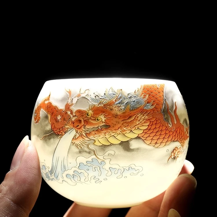 龙年伴手礼高档主人杯冰种素烧茶杯个人杯礼盒装德化白瓷单杯家用