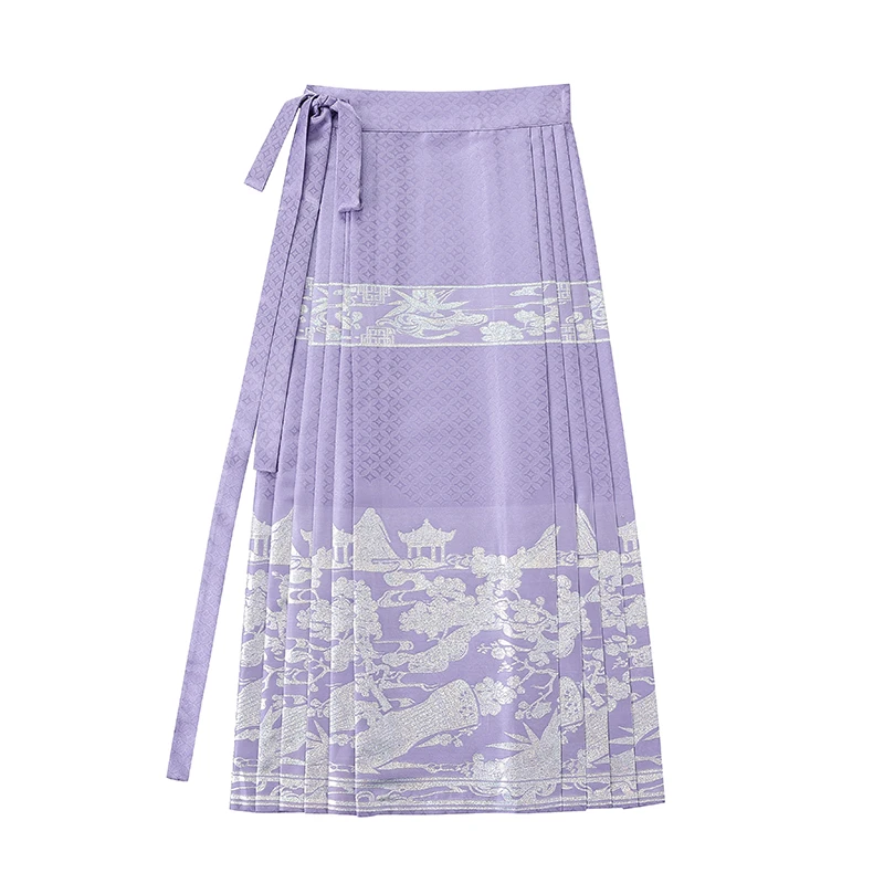 庭前墨竹【伯牙琴弦】新中式国风马面裙新款浅蓝色提花中长款半身裙