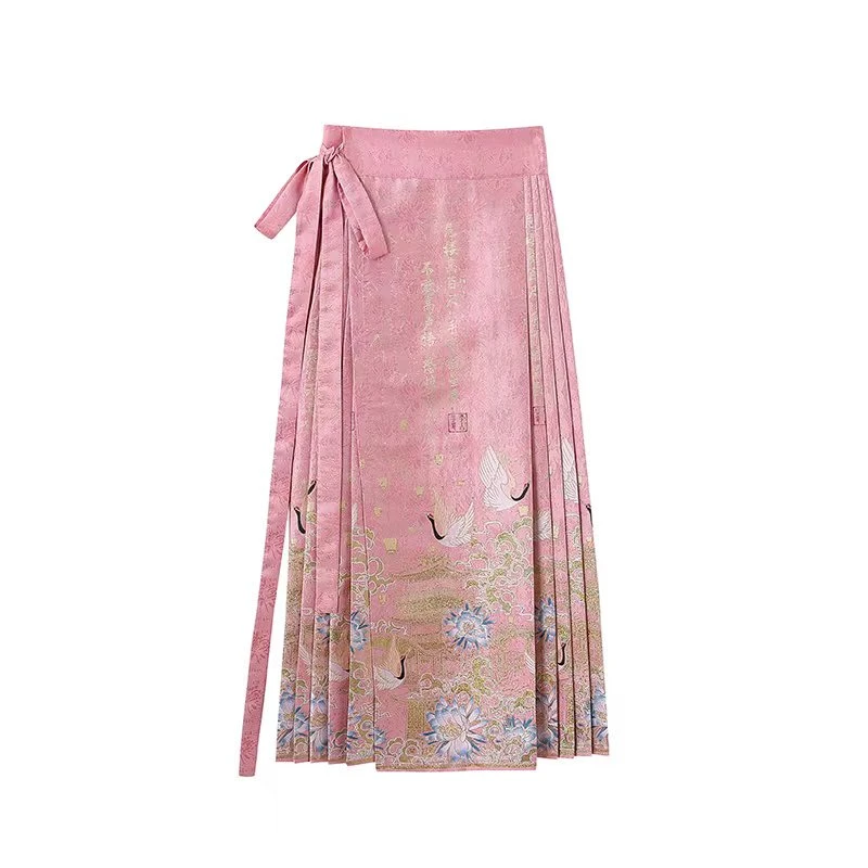 现货清货【鹤舞】六对折马面群复古日常汉元素重工刺绣织金百褶