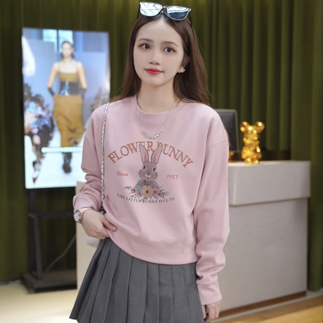 秋装新款圆领短款英文卫衣女宽松长袖小个子上衣