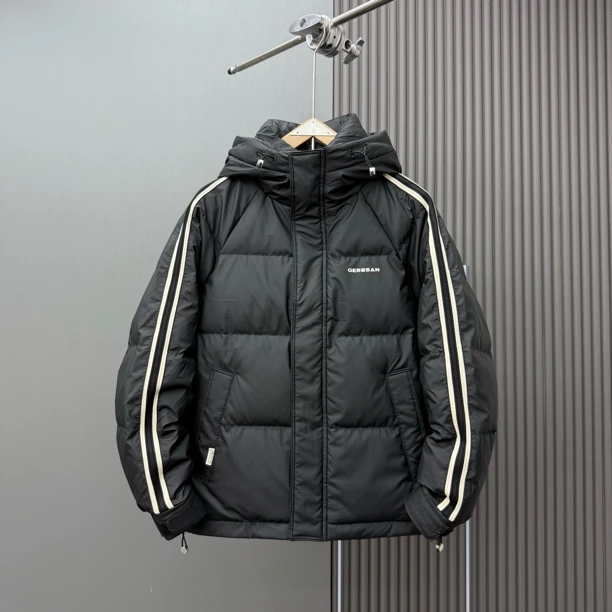 冬季新款连帽免洗棉服外套男士休闲时尚织带防风防水外套加厚棉衣