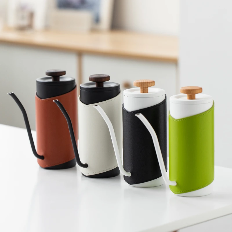 咖啡手冲壶挂耳咖啡长嘴壶无手柄不锈钢细口壶家用注水壶皮套防烫