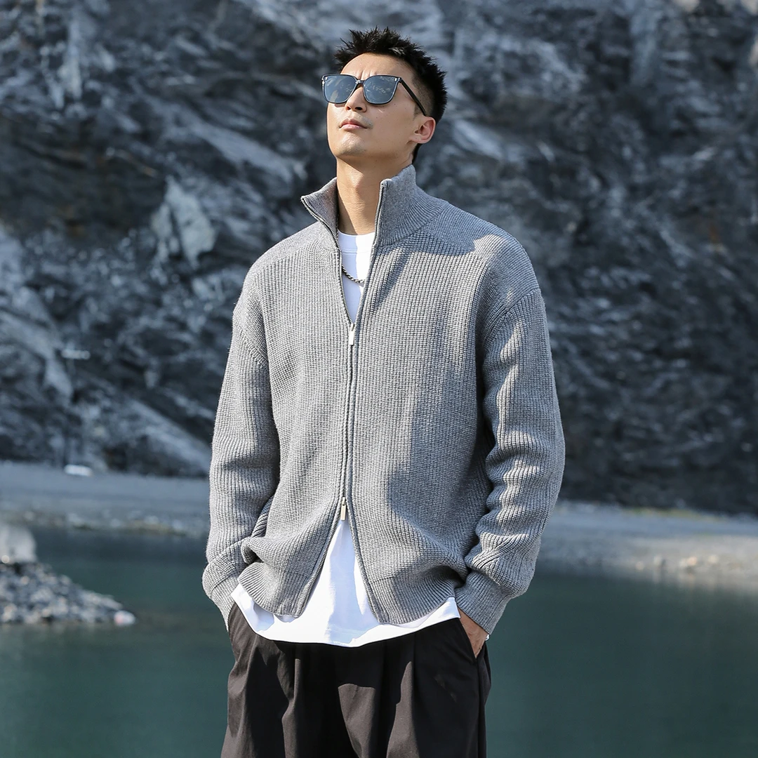 【阿信】马✚双开拉链厚款立领针织开衫男士毛衣宽松毛衫外套