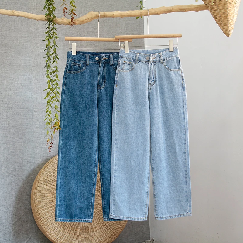 145小个子九分阔腿牛仔裤女春秋150xxs高腰显瘦八分窄版直筒裤子