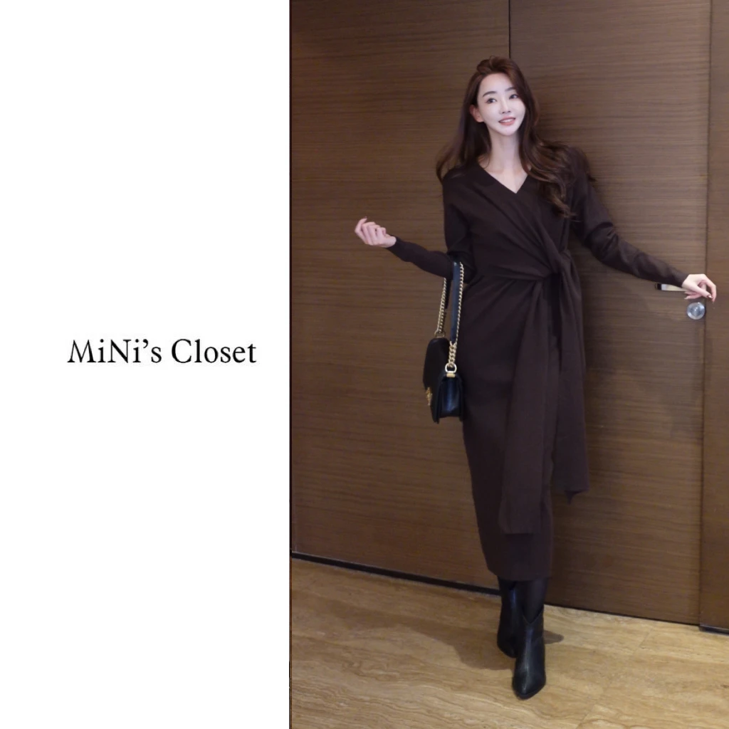 【MiNi推荐】御姐范高级感毛衣连衣裙保暖气质优雅显瘦中长裙JC0100