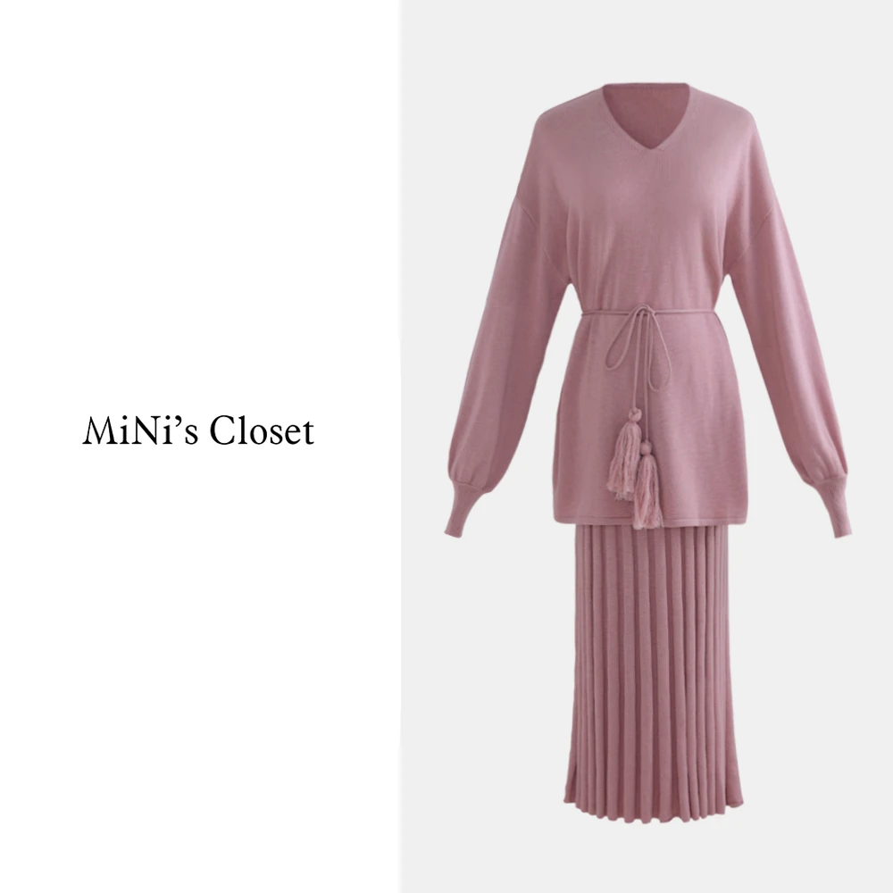 【MiNi推荐】高端轻奢慵懒风流苏毛衣两件套半身裙套装JC0268