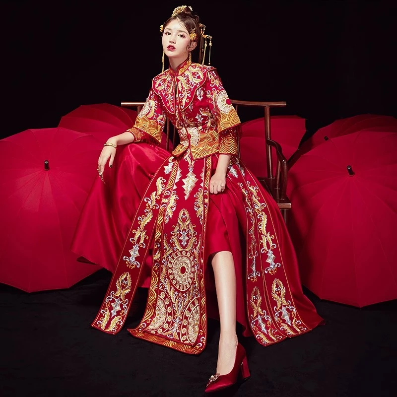 云肩秀禾服新娘2024新款中式婚纱结婚礼服嫁衣服装龙凤褂婚礼禾服