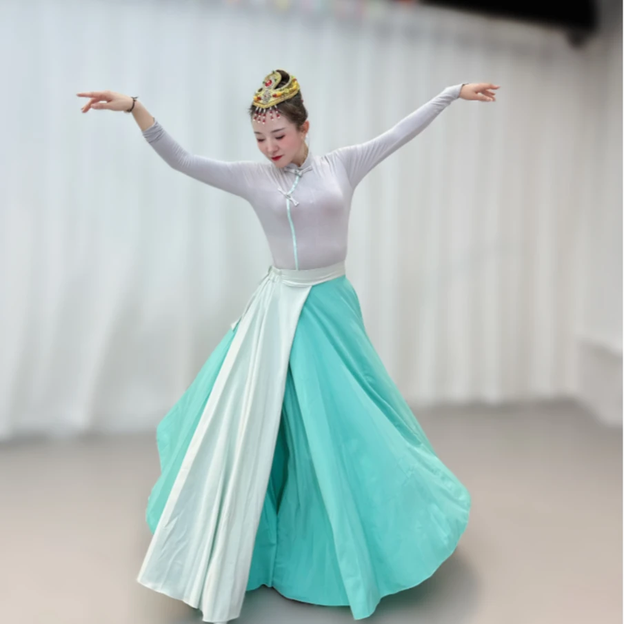 蒙古舞蹈演出服装艺考民族舞练功服练习裙蒙族舞蹈服广场舞大摆裙