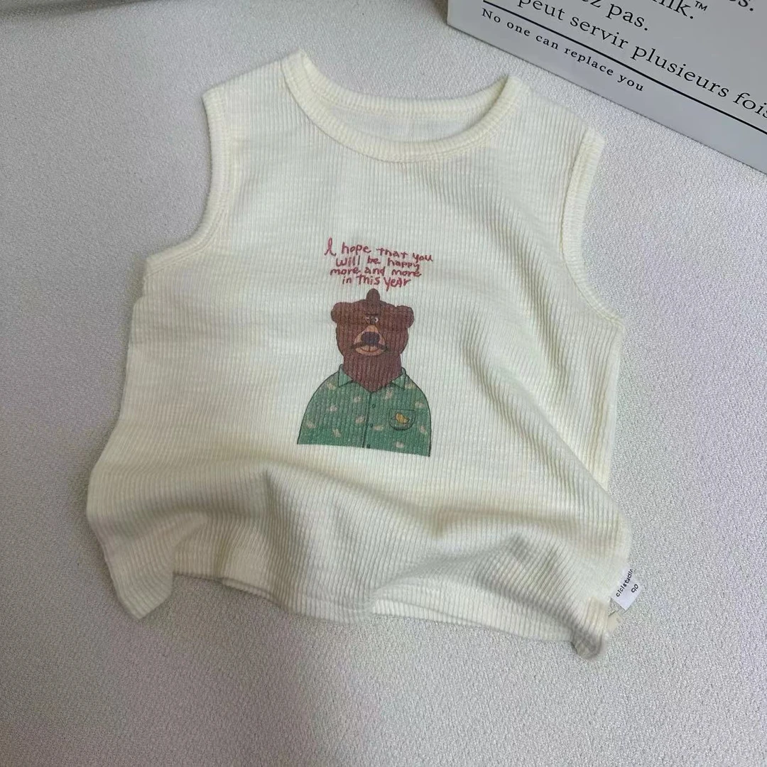 《雀》夏季新品韩版男童中小童卡通百搭休闲无袖小背心2024052