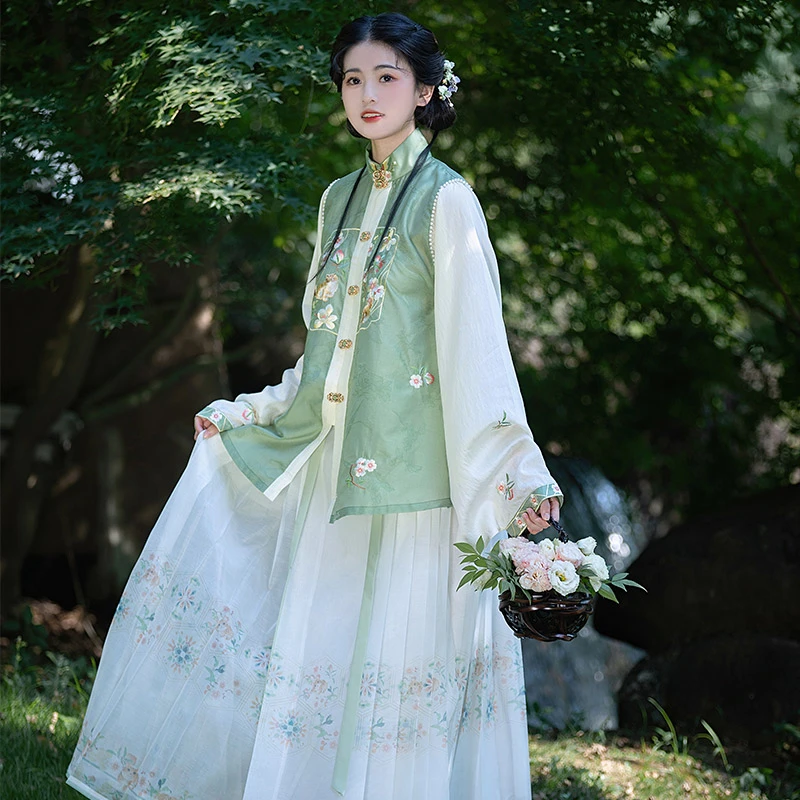【特惠微瑕】重回汉唐 狸奴花影 正品改良竖领对襟衫套装汉服女装