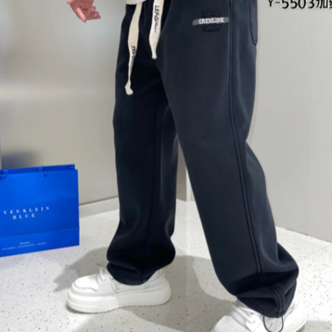潮牌大码男装加肥加大宽松加绒保暖直筒卫裤