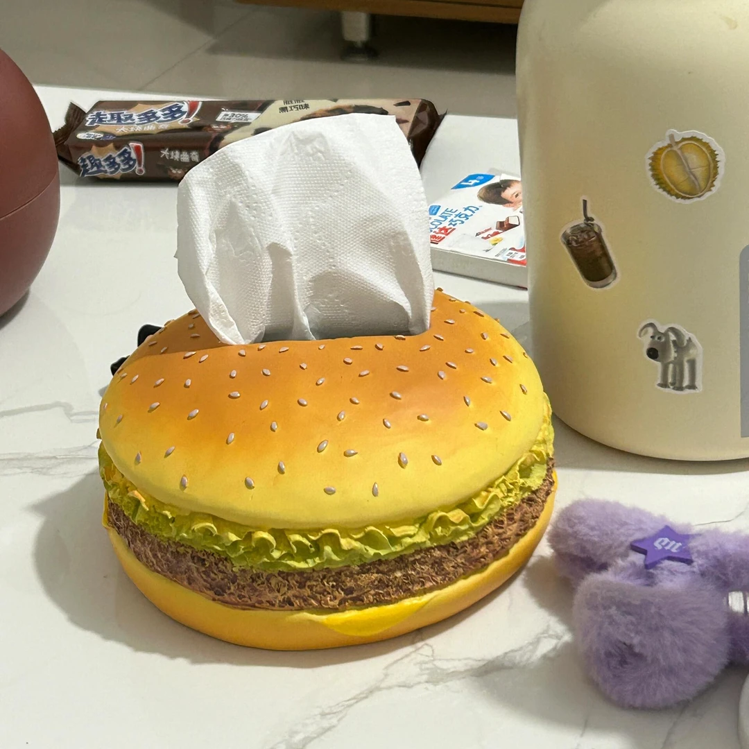 【潇萧】美式汉堡纸巾盒手办桌面摆件车载趣味创意装饰品抽纸盒复古