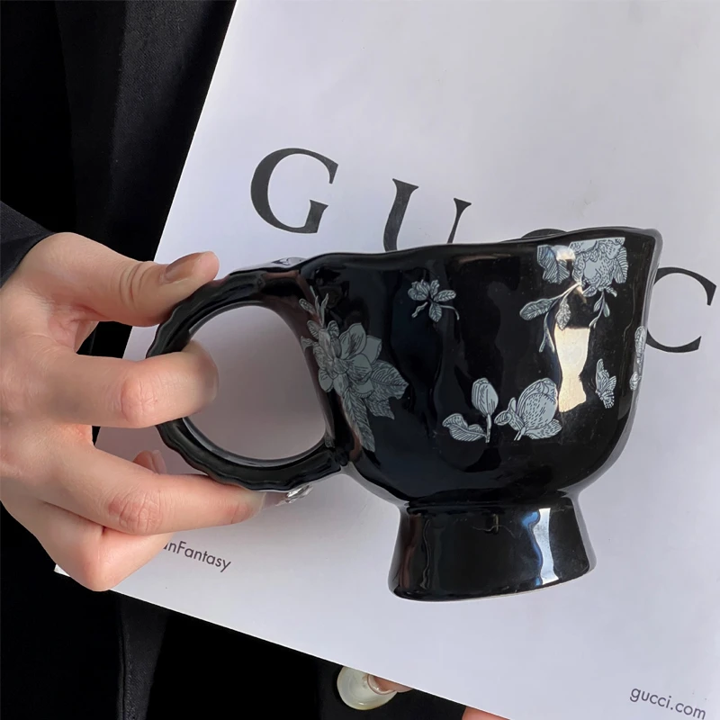 碎花马克杯复古轻奢ins风高颜值手捏陶瓷杯早餐牛奶咖啡杯水杯女