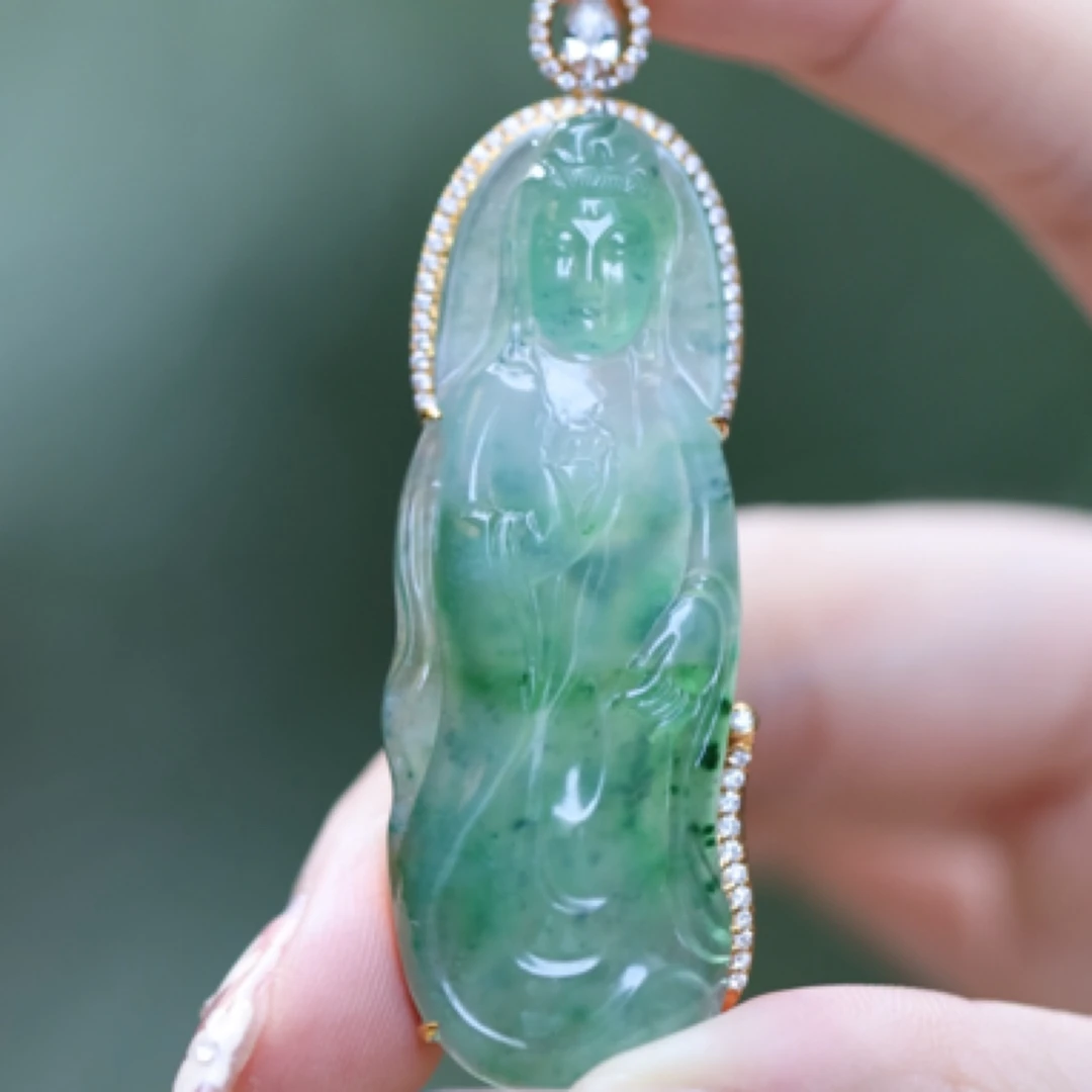 18k金翡翠观音吊坠JY