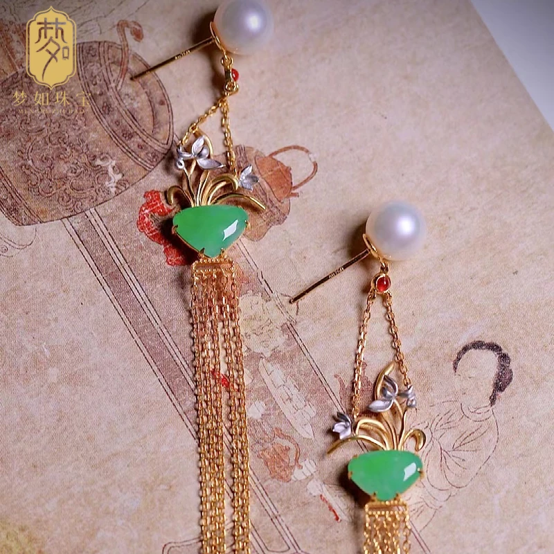 手执兰·18k金翡翠流苏耳坠XRZ