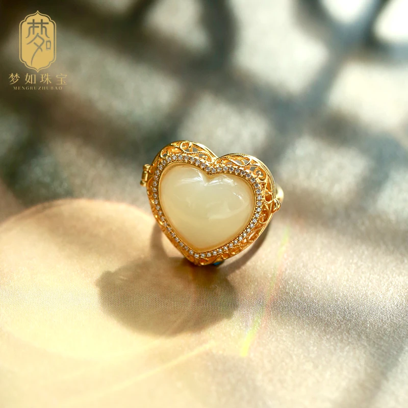 越人歌·925银和田玉爱心戒指SY玉石戒指