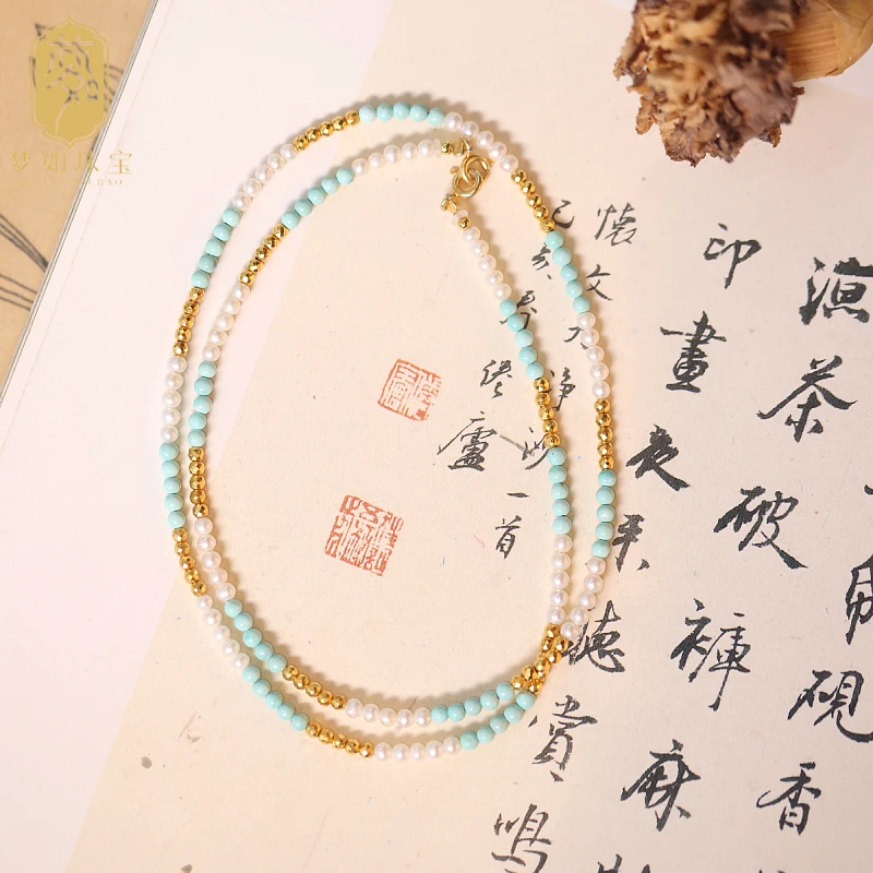 云岚·925银绿松石珍珠项链sy天然珍珠