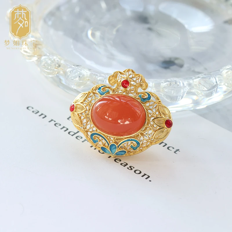 江南橘· 银镶南红蛋面吊坠SY