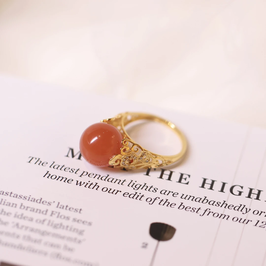 18k金南红花丝戒指XRZ