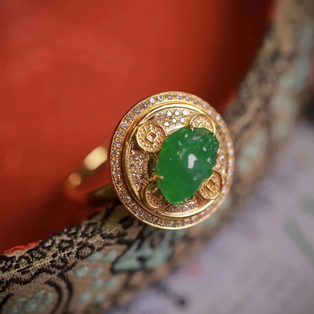 18k金翡翠金蟾戒指XRZ玉石戒指