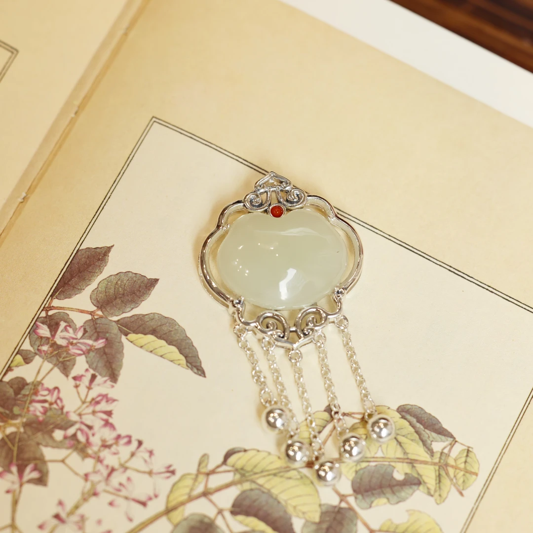清铃·925银镶和田玉如意锁流苏吊坠复古国风中国风手工气质YYG