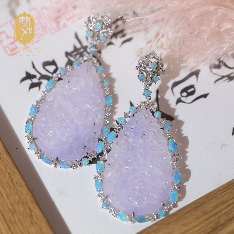 紫菱·18k金翡翠雕花花片耳坠YG欧若风珠宝