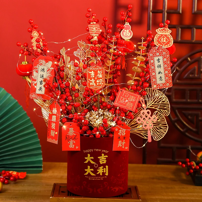 大号高端抱抱桶发财桶福桶摆件新居乔迁客厅仿真红果摆件摆放送花