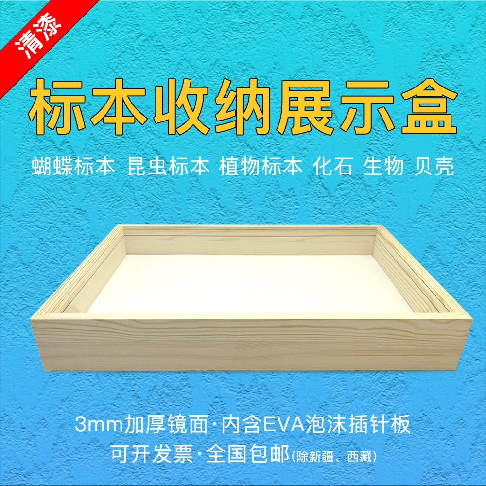 松木清漆实木昆虫蝴蝶标本插针盒玻璃标本框diy手工存放盒展示盒