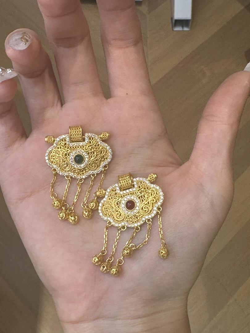 足金999 镶嵌龙凤提溜锁包吊坠（不含链）