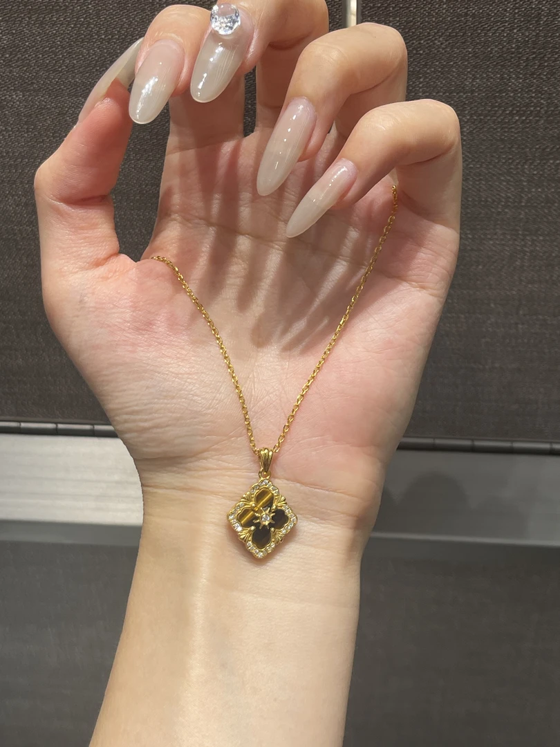 足金999 镶嵌冰咖色方形套链