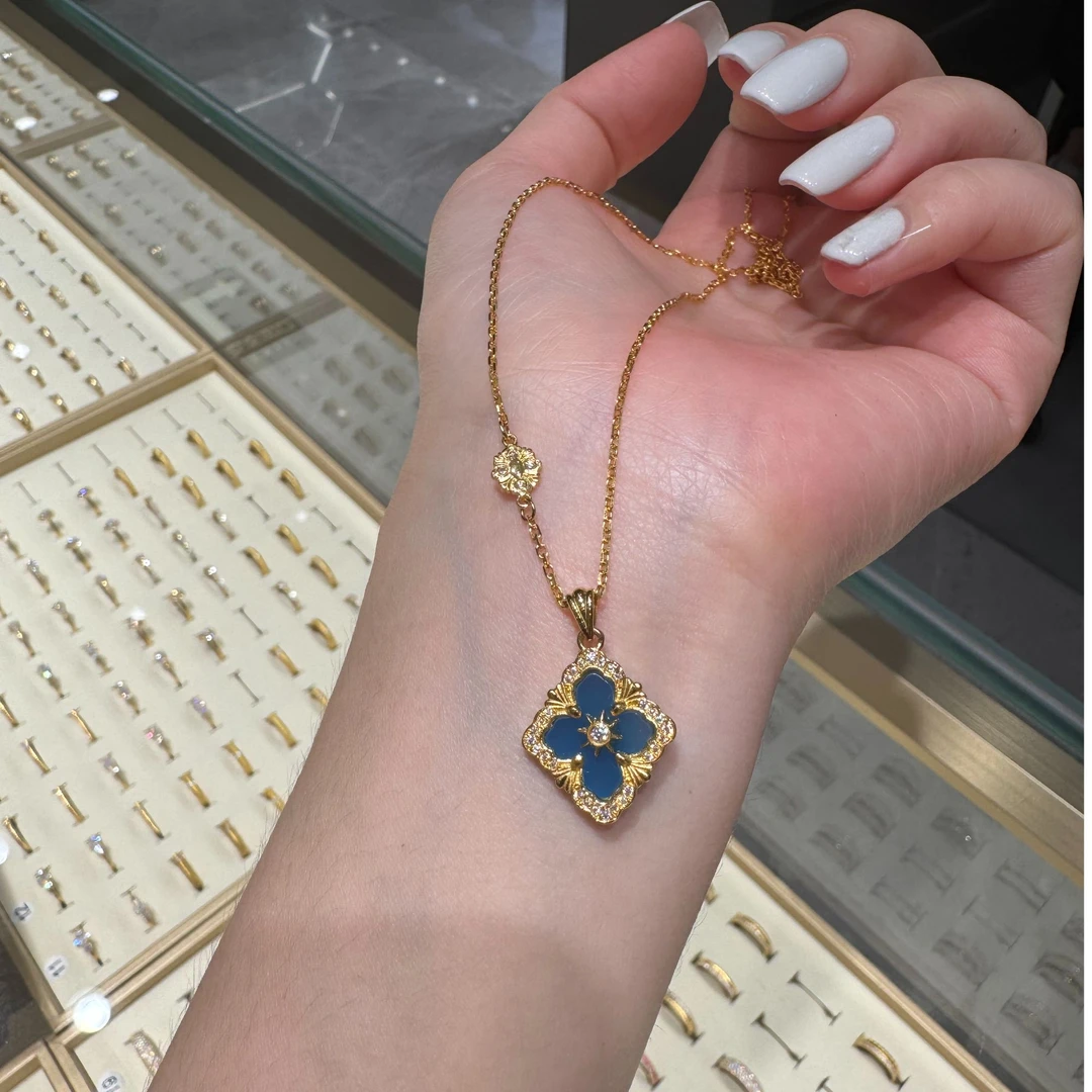 足金999 镶嵌蓝色方形套链