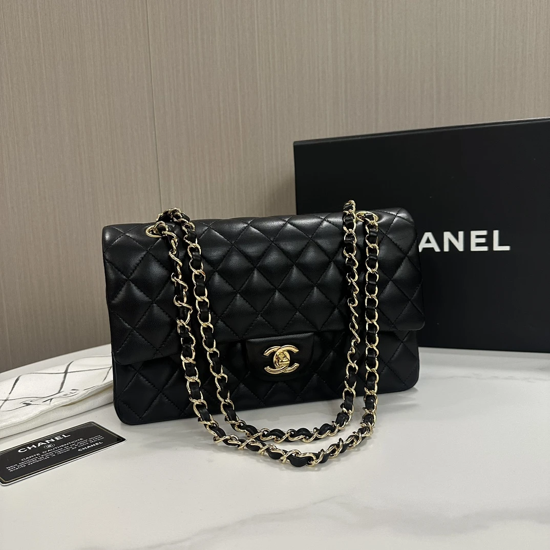 95新  孟溪专属/  Chanel cf黑金中号 羊皮 链条包#9598
