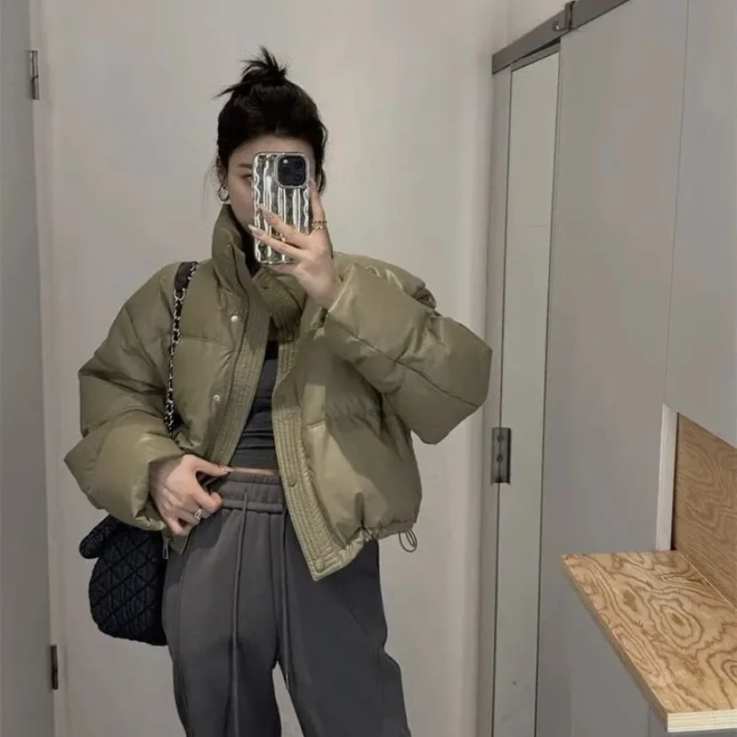 免洗pu皮冬季加厚立领面包服小个子肯豆外套