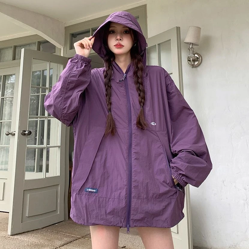 防紫外线防晒冲锋衣外套女夏季薄款防晒衣宽松连帽户外防晒服透气