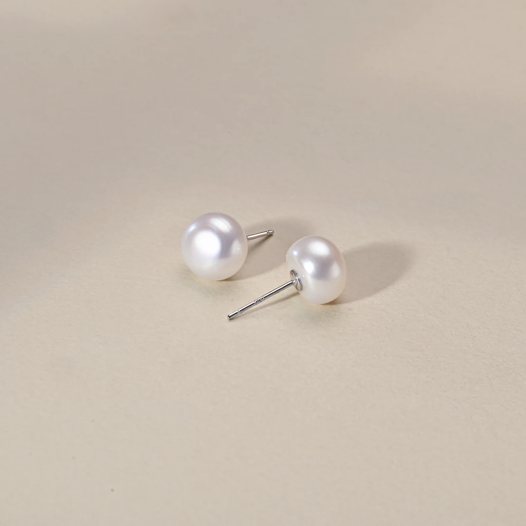 WE-Z3923 9.5-10mm淡水大点位珍珠耳钉（馒头圆）s925