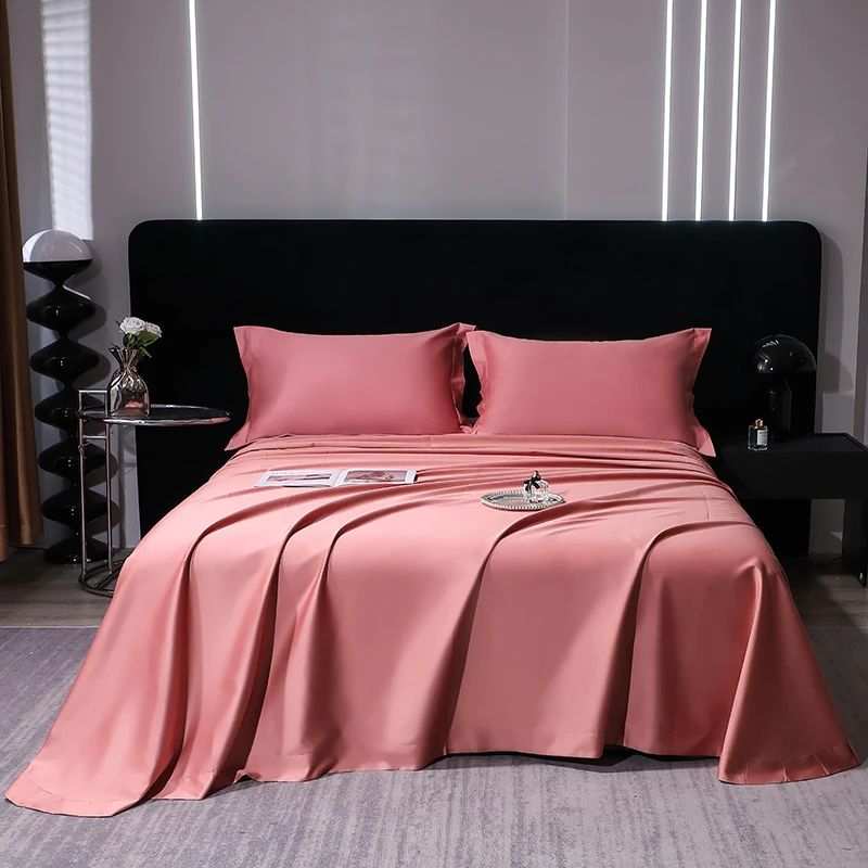 全棉床单 纯色长绒棉贡缎纯棉轻奢简约丝滑圆角贴边床单双人