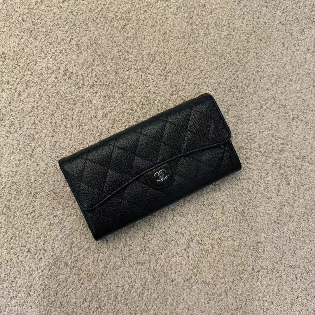 95新 Chanel/香奈儿 荔枝牛 黑银 香奈儿/钱包/卡包/sk 3000