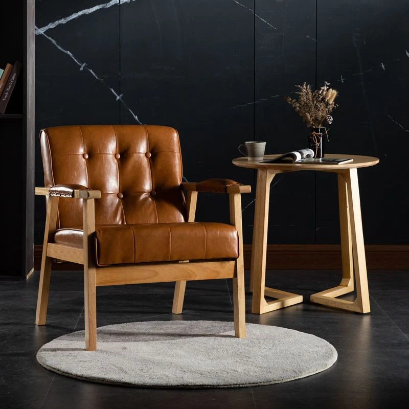 实木单人沙发椅家用北欧复古酒店靠背小椅子卧室单椅客厅扶手座椅